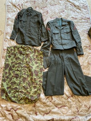 Korean War Us Marine Corps Vandergriff / Ike Jacket Uniform W Camo Garment Bag