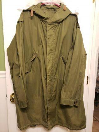 Vtg Korean War Us Military M - 1951 Fishtail Hooded Parka Shell Coat Jacket Small
