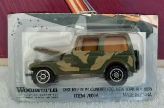 Vintage Yatming Army Camouflage 4x4 Jeep Cj - 7 In Cut Card Blister M/nm