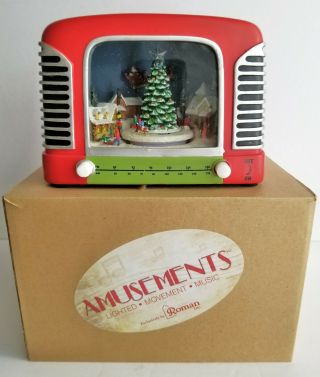 Roman Inc.  Vintage Radio With Winter Scene Light Up Animated Christmas Music Box