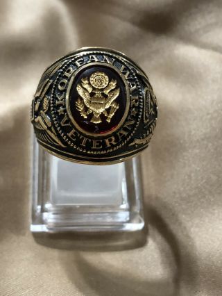 Korean War Veteran Ring Size 11 United States Army Gift Usa Engraved Red Stone