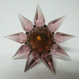 1930s C - 6 Single Row Matchless Star Glass Christmas Light - Amethyst Amber