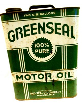 Vintage Greenseal 100 Pure Motor Oil 2 - Gal Can
