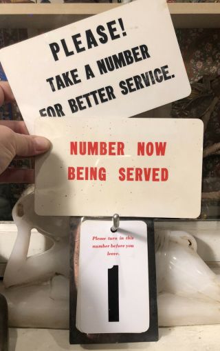 Vintage 1950’s Plastic Grocery Store Service Numbers & Signs “now Being Served”