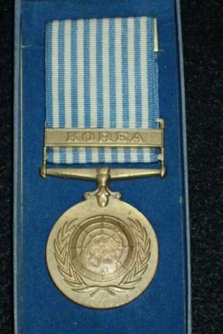 Korean War United Nations Un Korea Service Medal & Box English Issue Vf