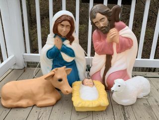 General Foam Blow Mold Nativity 6 Piece Set Mary/joseph/baby Jesus Cow Sheep