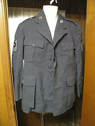 1950 Us Military Usaf Air Force Blue Coat Jacket Wool Size 46r Serge Blue - 84