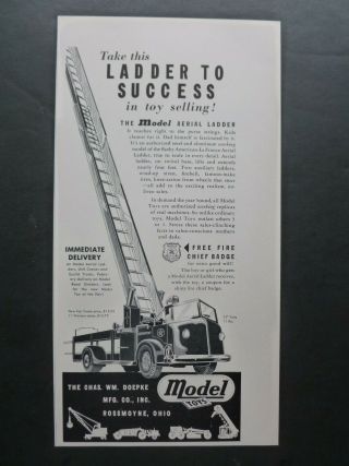 Vtg Rare 1951 Dealer Ad - Doepke American La France Arial Ladder Fire Truck 50’s
