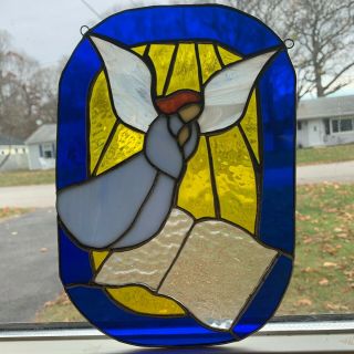 Vintage Stained Glass Angel Christmas Ornament Window Hanging
