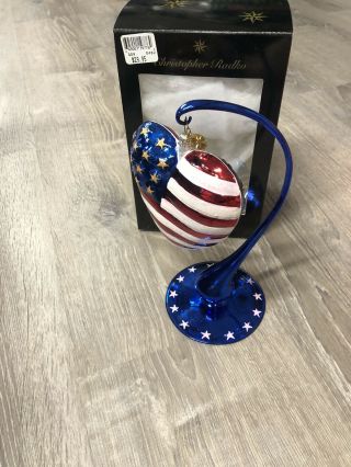 Christopher Radko Brave Heart American Flag Christmas Ornament And Stand 9 " Tall