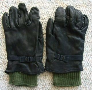 Vintage - Military M1949 Leather Gloves With Wool Liners Insert - Size 5