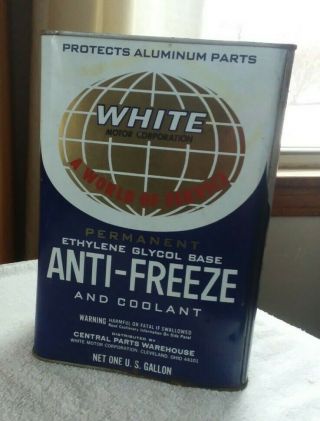 Vintage Tin White Motor Corporation Anti Freeze 1 Gallon Can Graphics