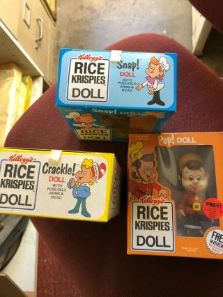 3 Kellogg ' s Rice Krispies Snap Crackle Pop Advertising Dolls Talbot Toys 1984 2