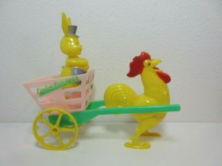 Rosbro Rosen Easter Express Rooster Pulling Bunny In Cart Hard Plastic Rabbit