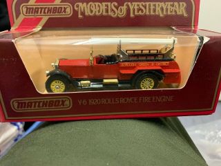 Matchbox Models Of Yesteryear Diecast Y - 6 1920 Rolls Royce Fire Engine Boxed