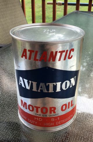 Vintage Atlantic Aviation Motor Oil 1 Quart Can Full Heavy Duty S - 1