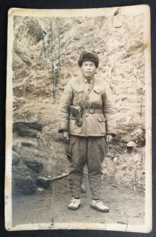 Korea War China Pva Pistol Chinese Volunteers Army Photo 1950s Orig.