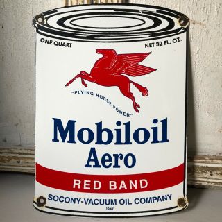 Vintage Porcelain Mobiloil Aero Oil Gas Sign Service Station Gasoline