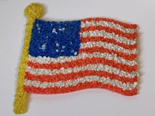 Vintage Melted Popcorn Plastic American Flag Decoration 13 " Election Day July 4