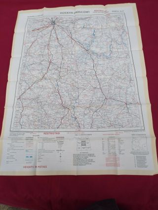 Cold War Period Raf Bemberg Silk Escape & Evasion Map Of Moscow & Ivanovo 1953