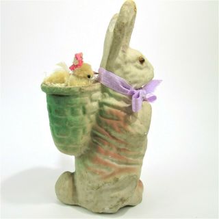 1940s Easter Pulp Bunny Rabbit Chenille Chick Candy Container Antique Mache Vtg
