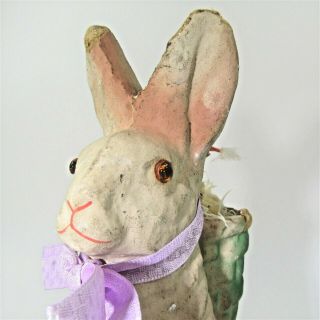 1940s Easter Pulp bunny Rabbit Chenille Chick Candy Container antique mache vtg 2