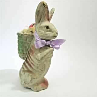 1940s Easter Pulp bunny Rabbit Chenille Chick Candy Container antique mache vtg 3
