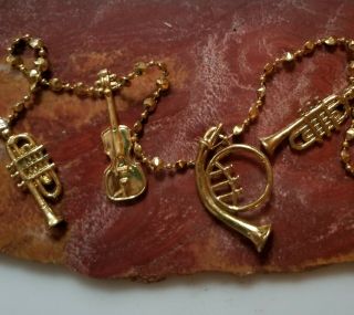 Vintage Christmas Tree Garland Musical Instruments Gold Beads 2 Stands 9 