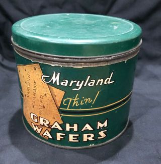 Vintage Maryland Graham Wafers Tin,  Maryland Biscuit Co. ,  Scarce Paper Label