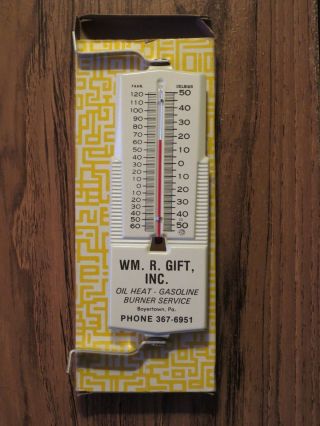Vintage Wm R Gift Inc Boyertown Pa Oil Heat Gasoline Sign / Thermometer