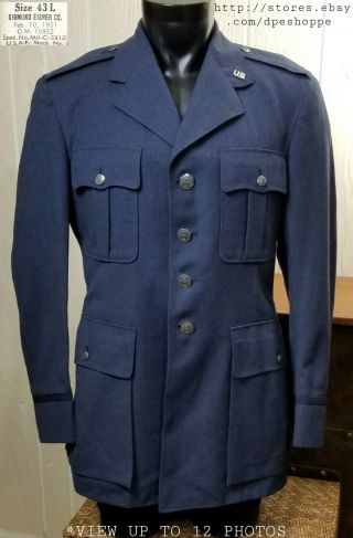 1951 Us Military Usaf Air Force Blue Coat Jacket Wool Size 43l Serge Blue - 84