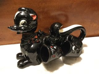 Vintage 1950s Ceramic Skunk Saki Decanter Bottle W/4 Cups Black Made In Japan