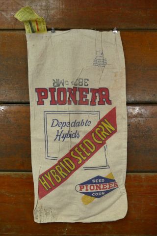 Vintage Pioneer Hybrid Seed Corn Cloth Sack 383mr W/ Tag - Feed Seed Farm Sack