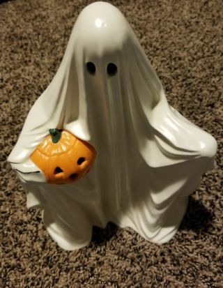 Vintage Byron Molds 1972 Ceramic Ghost With Pumpkin