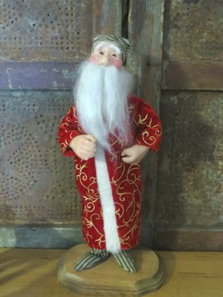 Christmas Primitive Folk Art Handmade Santa Claus Doll Signed Dora Jean