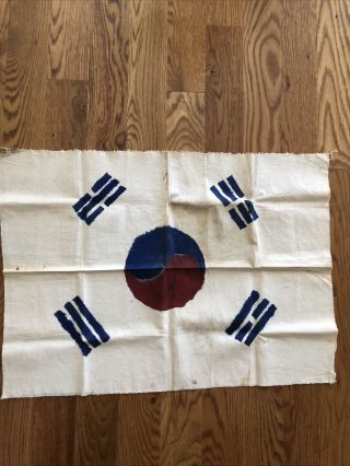Antique Usmc Korean War South Korea Flag Handpainted 26 X 19 Cotton Muslin