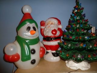 2 Vtg Empire & General Foam X - Mas Blow Molds Light Up Santa,  Carrot Nose Snowman