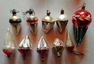 Vintage Mercury Glass Lantern Top Ornaments Box Of 10