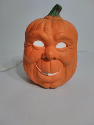 Vintage Ceramic Light Up Halloween Pumpkin Jack’o’lantern Creepy Face Lamp