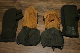 Vintage Army Korean War Era M1951 (1952) Gloves Mitten Shells W/ 2 Pr Of Liners