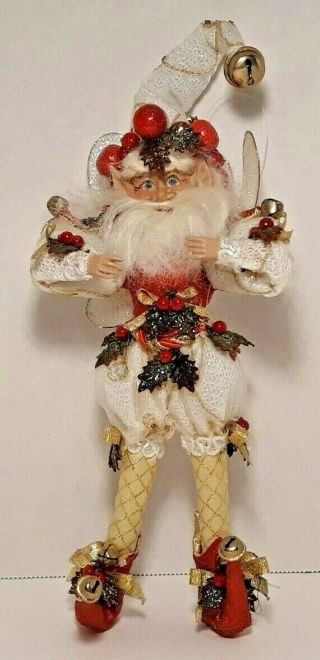 Mark Roberts Santa Fairy Elf Figure In Red & White With Bells & Holly 11 "