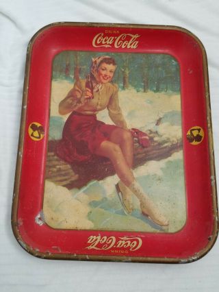 Coca - Cola 1941 " Ice Skating Girl " Serving Tray Authentic Vintage,
