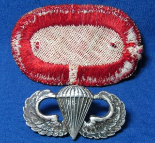 Korean - Vietnam War Sterling Army Airborne Paratrooper Jump Wings Badge & Patch