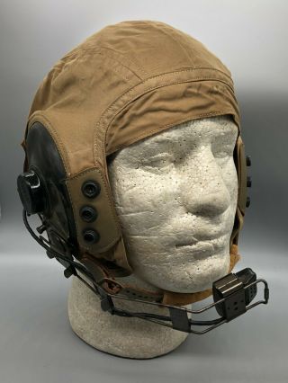 Ww2/ Korean War Us Navy Summer Flight Helmet W/ Receivers & Boom Mic