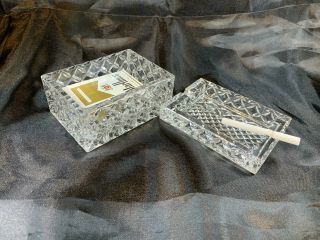 Vintage Cut Crystal 2 Piece Cigarette Box Ashtray / Trinket Box A778