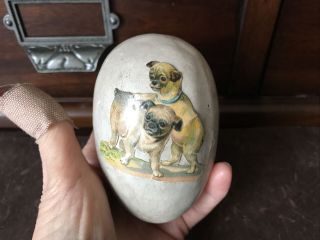Antique German Victorian Paper Mache Egg Candy Container With Pugs