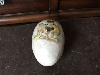 Antique German Victorian Paper Mache Egg Candy Container With Pugs 2