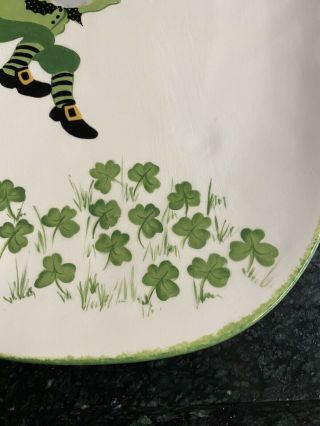 Vintage Hand Painted Ceramic Leprechaun Platter Mid Century St Patricks Day 3