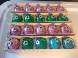 Shiny Brite Set Of 20 Green,  Pink And Light Blue Small Glass Balls