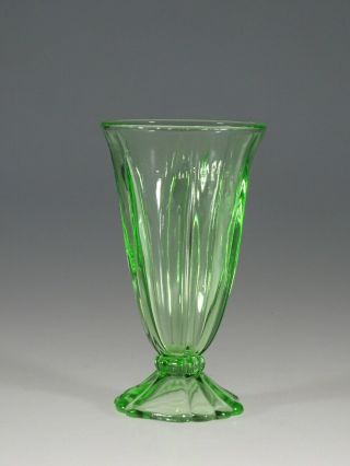 Vintage Indiana Glass Co Uranium Green Scalloped Soda Fountain Malt Glass C.  1930